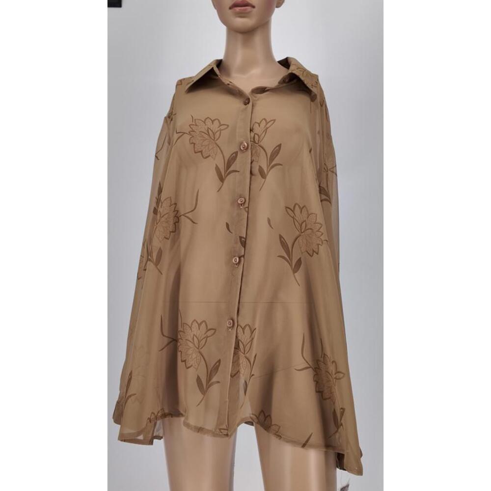 JM Woman‎ Collection Sheer Floral Button-Up Blouse 18W Polyester Lightweight